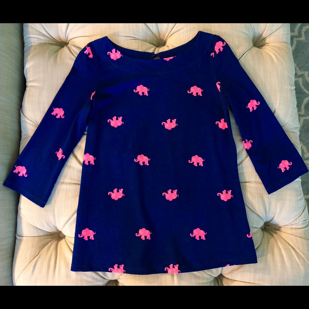 Lilly Pulitzer Waverly navy Elephant Half Drop top